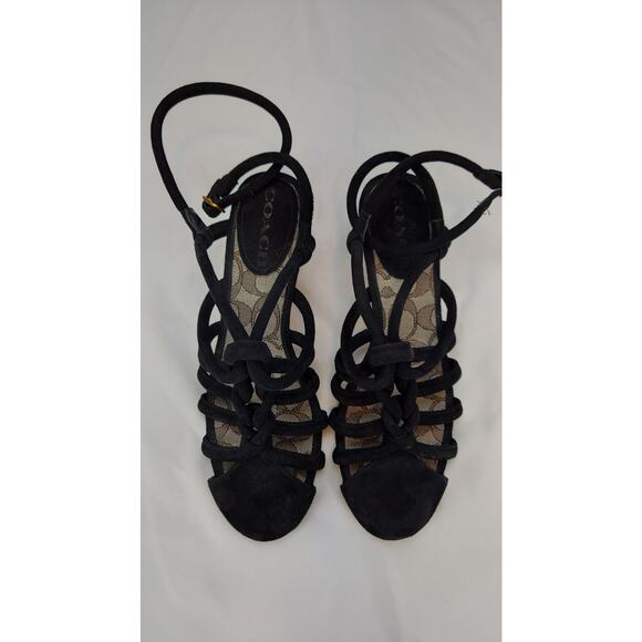 Coach Runway Leather Strappy Dress Kitten Heel Sandal Women's Black Size 7.5 - Picture 4 of 9